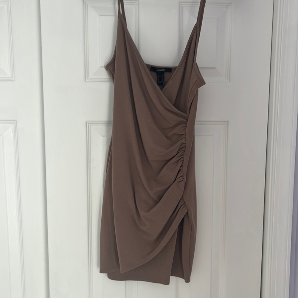 Tan Wrap Dress - very flattering!